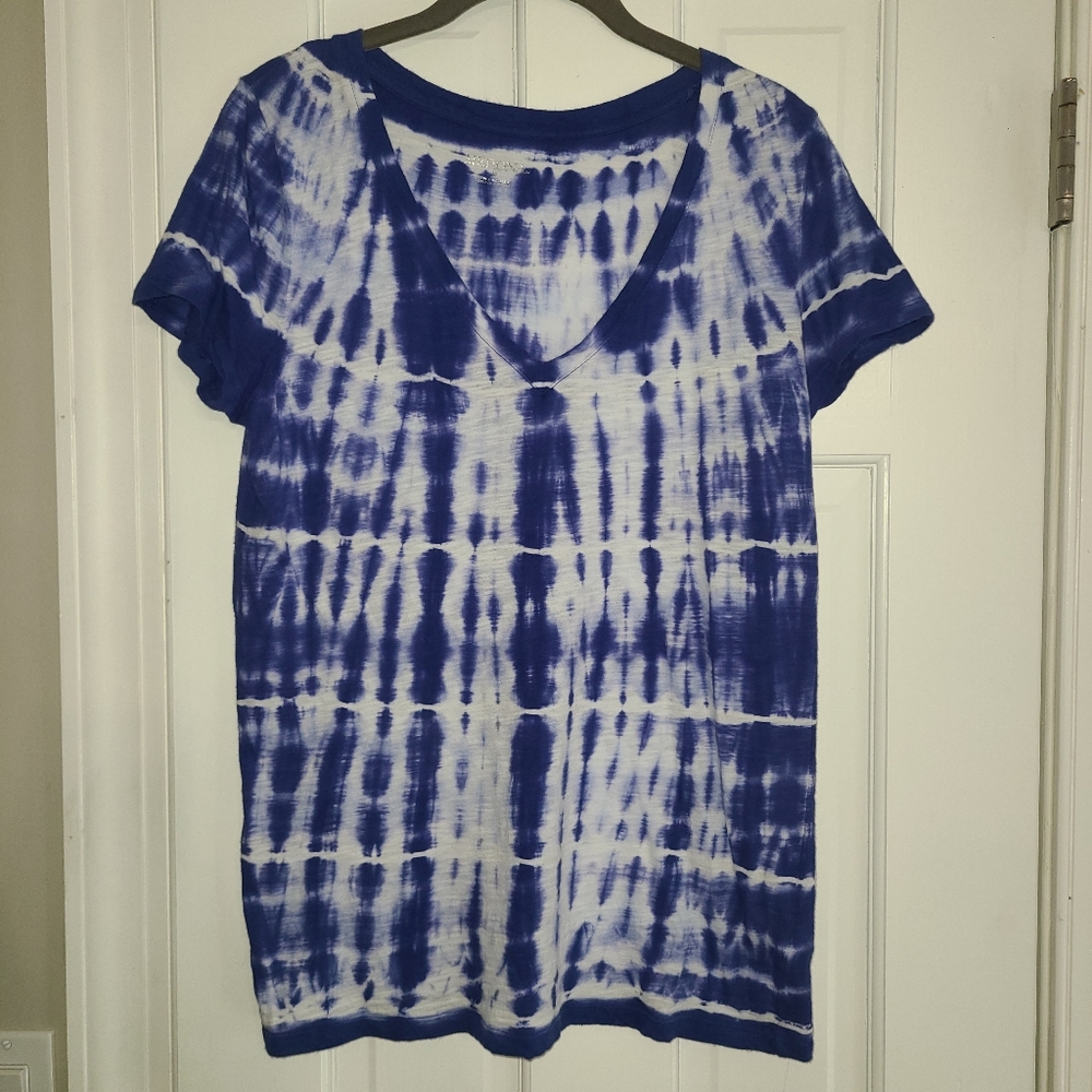 💙🤍 Merona V Neck Tie Dye Blue White T Shirt Top sz M